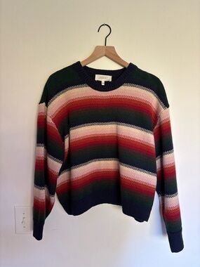 THE GREAT. Striped Crewneck Sweater - Green, Red, Cream, Navy